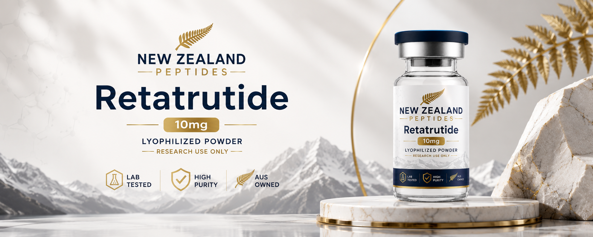 New Zealand Peptides — Kiwi-owned research peptide supplier stocking Retatrutide, Tirzepatide and BPC-157 in New Zealand